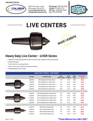 Eurotech Heavy Duty Live Centers, Small Casing Live Centers, Slimline Live Centers